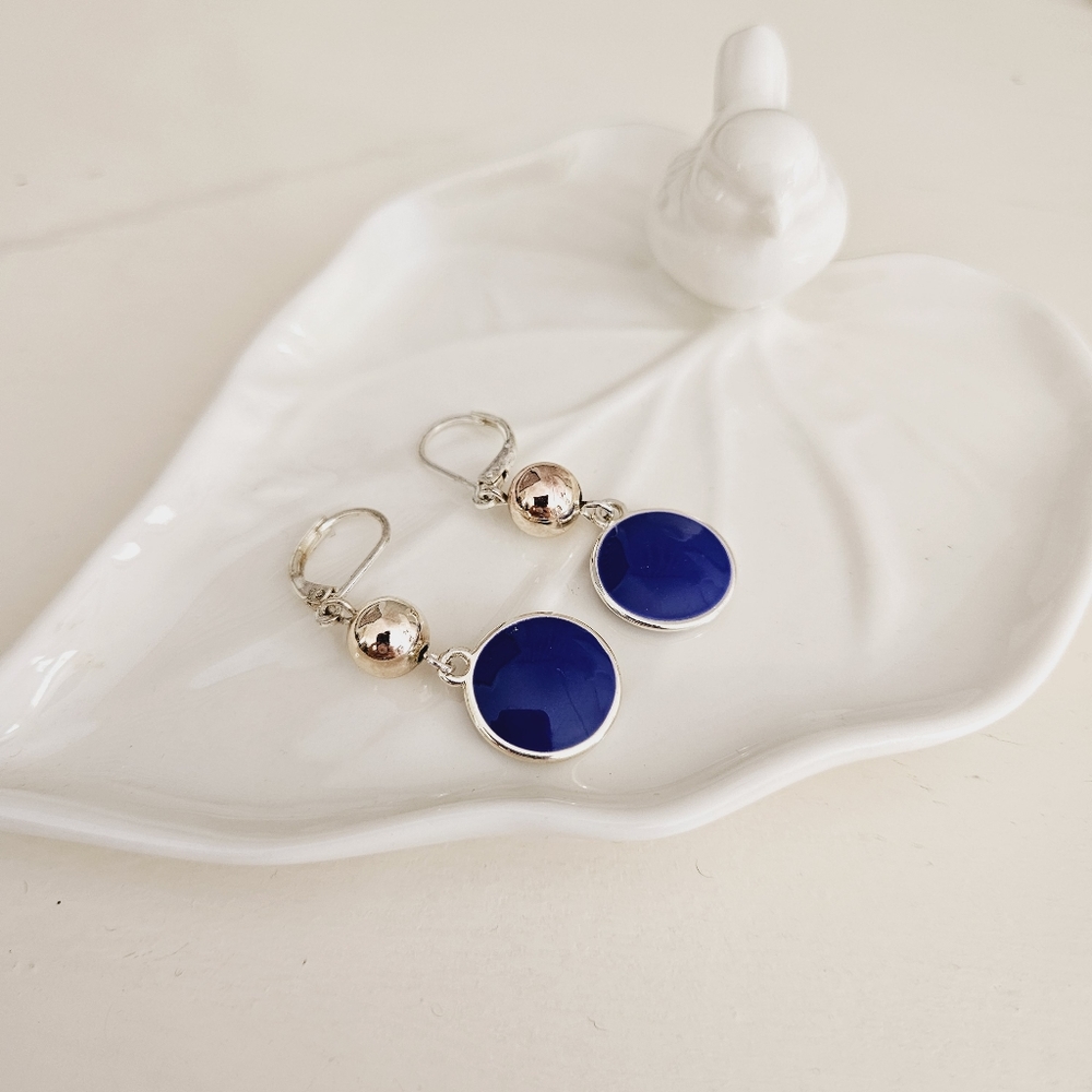 Gloria Vanderbilt - Cobalt Blue & Silver Tone Drop Earrings